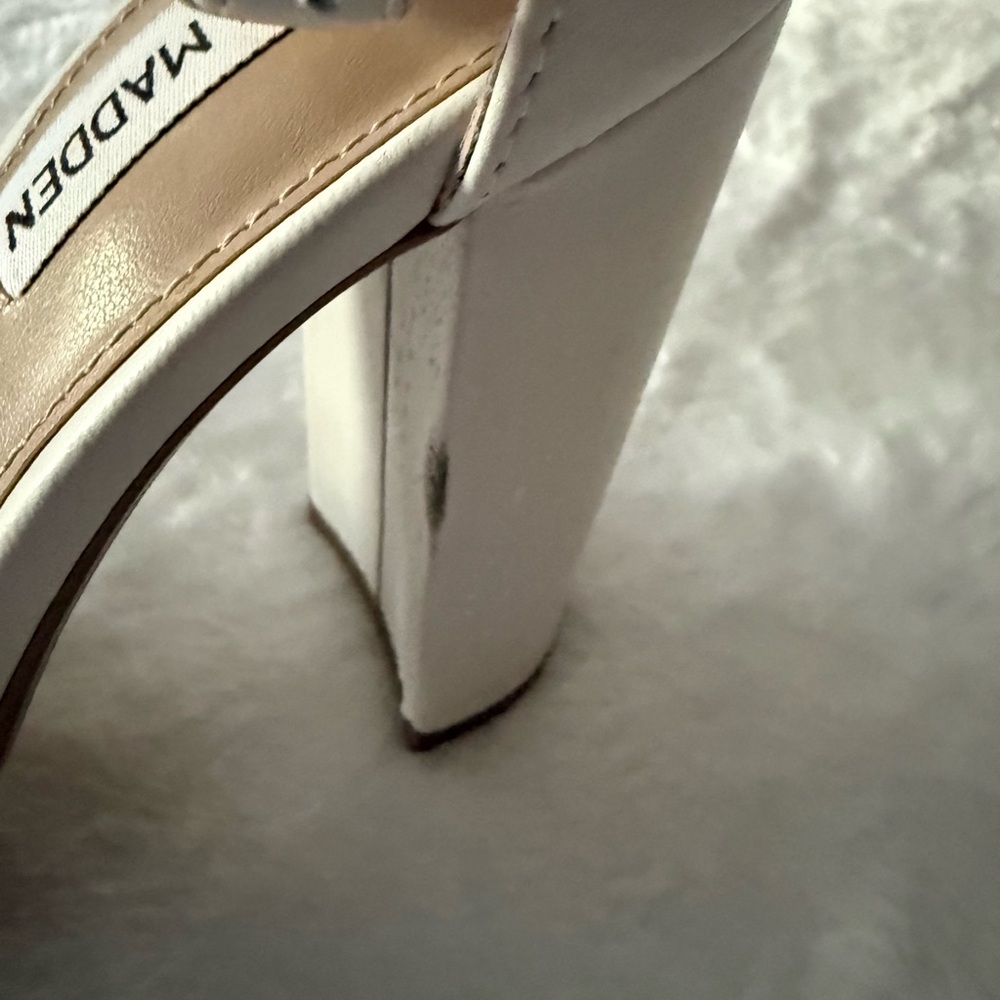 Steve Madden Tiaa White Leather Block Heels Sandals 7.5 - Picture 7 of 8